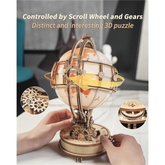 ROKR 3D Wooden Puzzles for Adults-LED Illuminated Wooden Globe Puzzle-Model - Picture 4 of 7